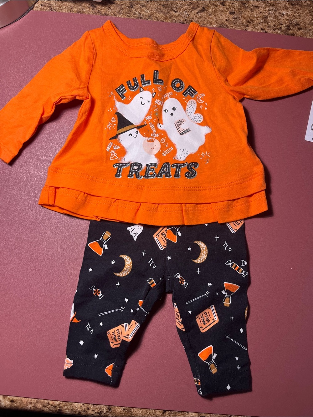 Carter's Orange 'Full of Treats' Ghost Top with Black Halloween Print Leggings